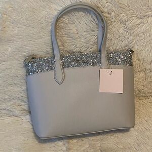 Kate Spade Gray Holiday Tinsel Glitter Crossbody Tote Bag Brand New